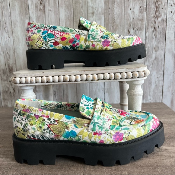 Franco Sarto Balin Multicolor Floral Lug Sole Chunky Penny Loafers Size 6.5 - Picture 1 of 6